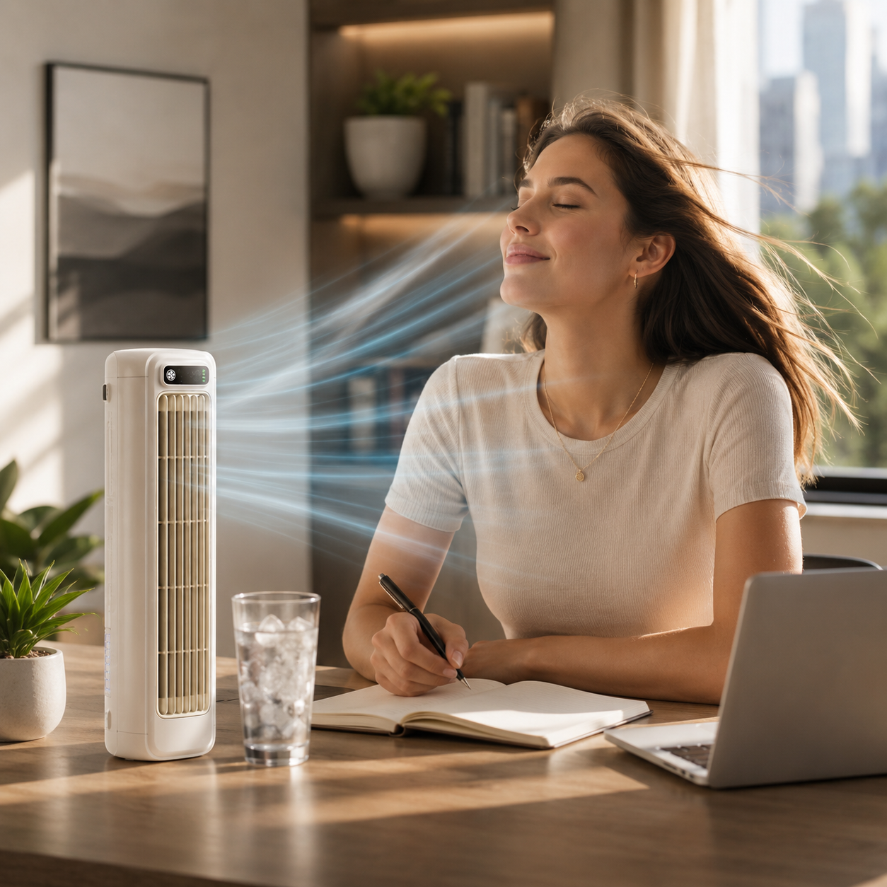 Sevaros MistDesk Pro™ Spray Misting Desk Fan with Night Light — Ultra Quiet USB Humidifier Cooling Fan for Home Office Bedroom