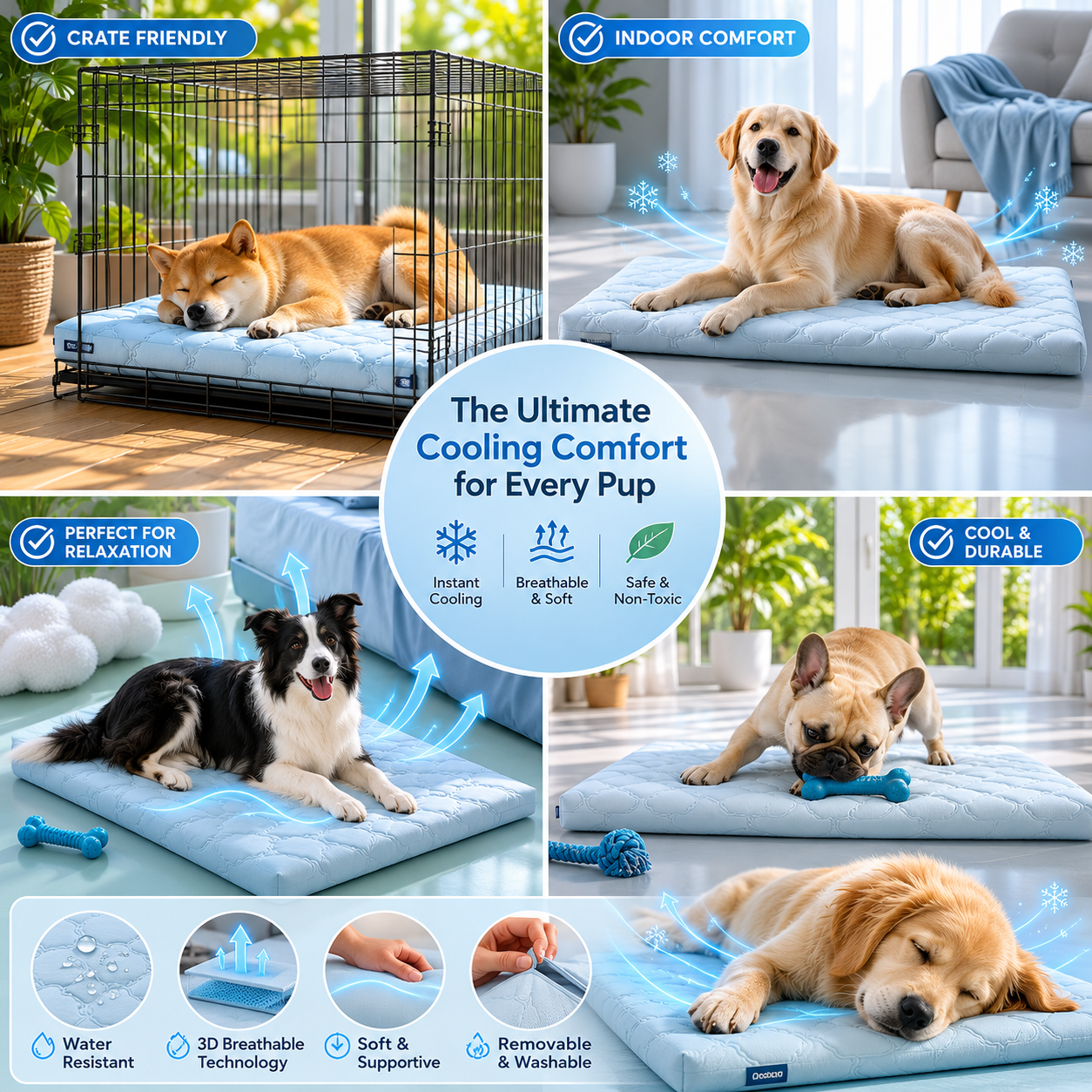 Sevaros ChillPaws™ Dog Cooling Gel Mat Pressure Activated — Self Cooling Pad for Dogs Cats No Electricity Summer Heat Relief