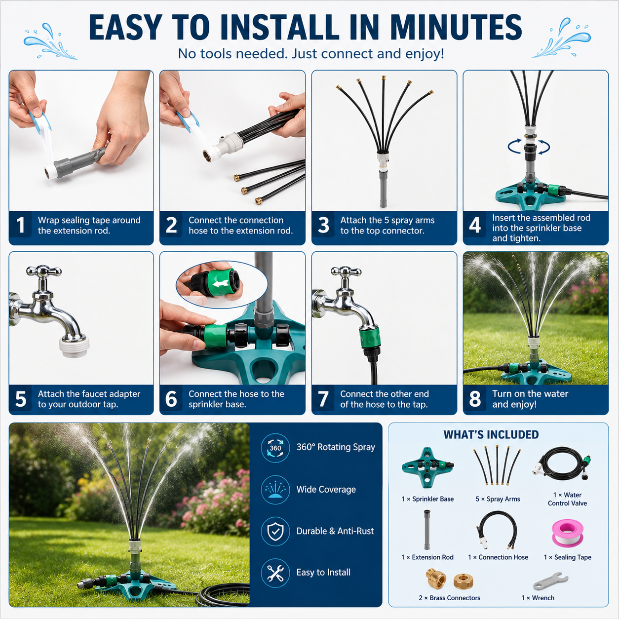 Sevaros MistZone™ Portable Outdoor Misting Cooling System — Patio Garden Backyard Atomization Spray Cooling Kit Summer Heat Relief
