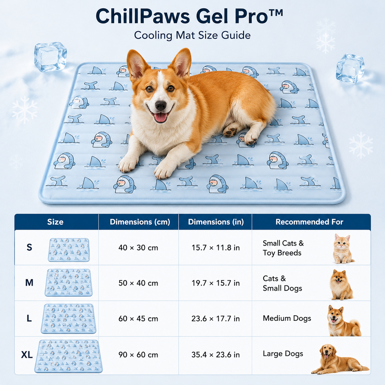 Sevaros ChillPaws Gel Pro™ Pet Cooling Mat Gel Infused — Self Cooling Pad for Dogs Cats No Electricity Indoor Outdoor Summer