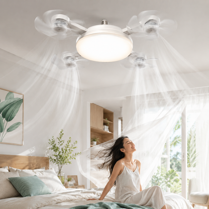 Ceiling Fan with Lights, Modern Fandelier Low Profile Flush Mount Ceiling Fan Light, 3/4 Head Bedroom Ceiling Fan E27 Dimmable | Sevaros AeroLume™