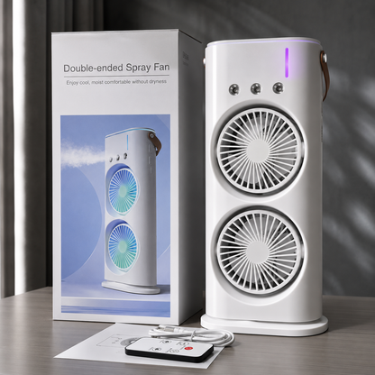 Sevaros MistBreeze™ Dual Head Misting Fan – Portable USB Rechargeable Desk Fan with Cooling Spray, Remote Control, Quiet Air Circulation for Home & Office