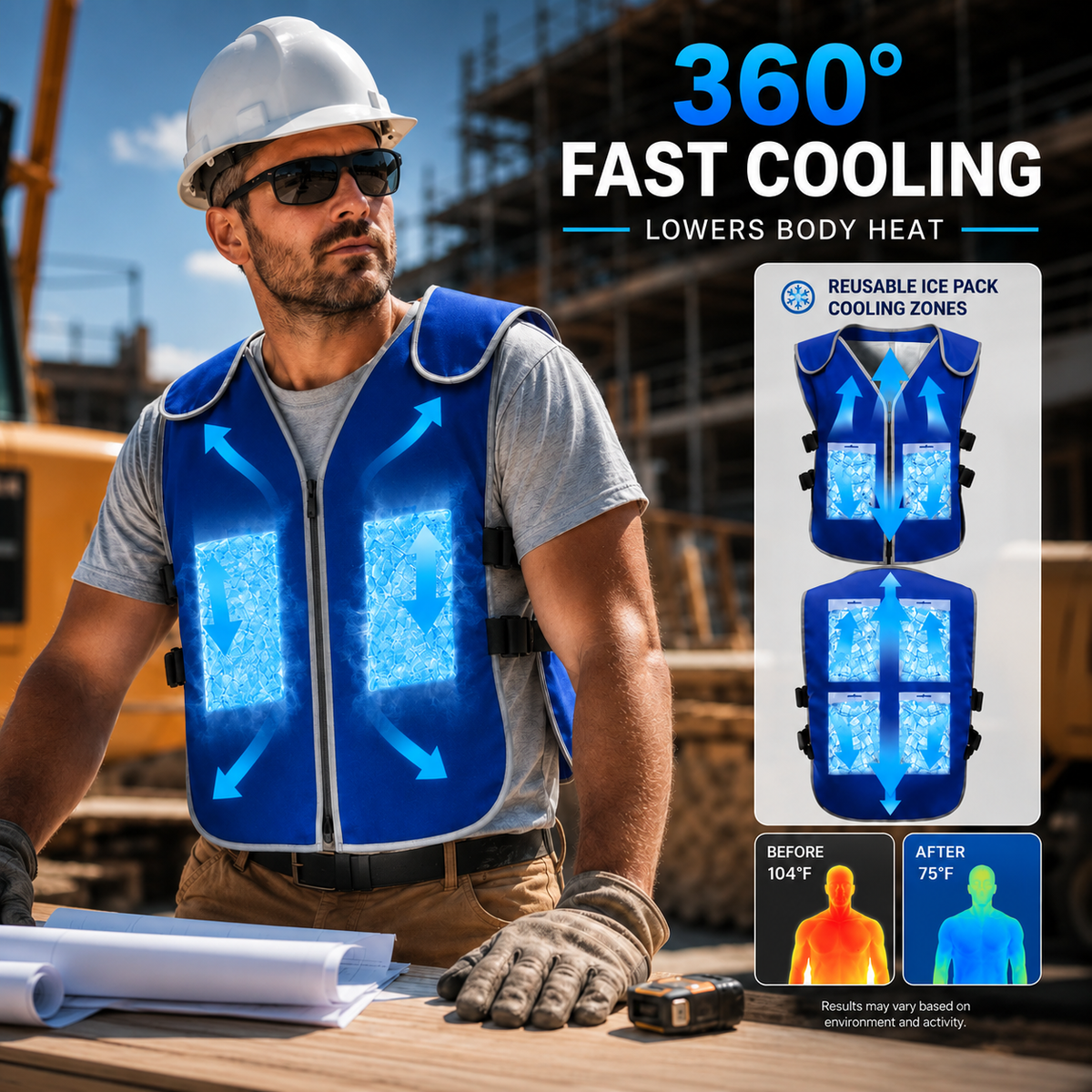 Sevaros ArcticCore™ Cooling Vest with Ice Packs Adjustable — Portable Ice Vest for Outdoor Work Construction Sports Heat Relief Men Women