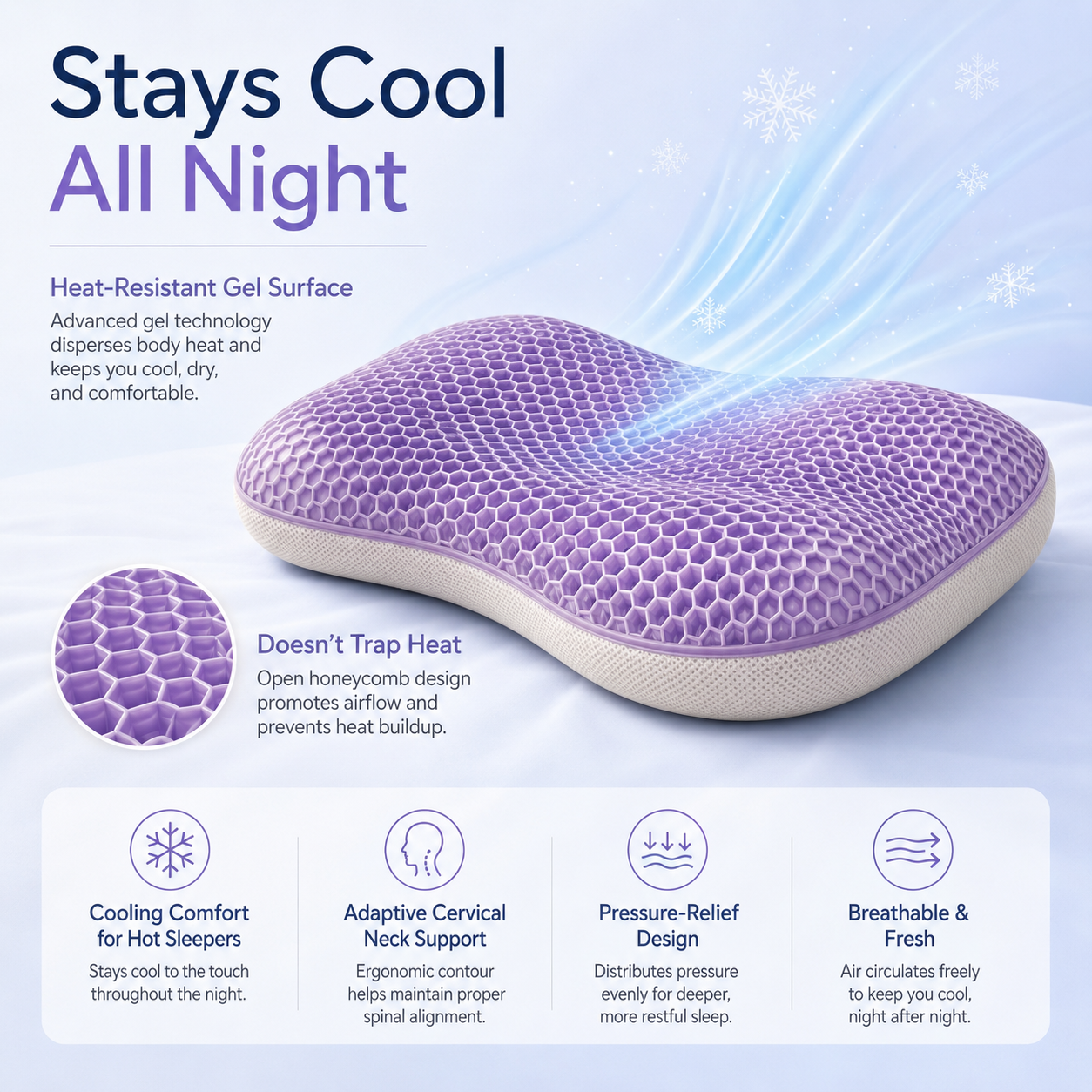 Sevaros GelCerv™ Cooling Gel Cervical Pillow TPE Zero Pressure — Adaptive Neck Support Cool Pillow for Hot Sleepers Side Back Sleeper