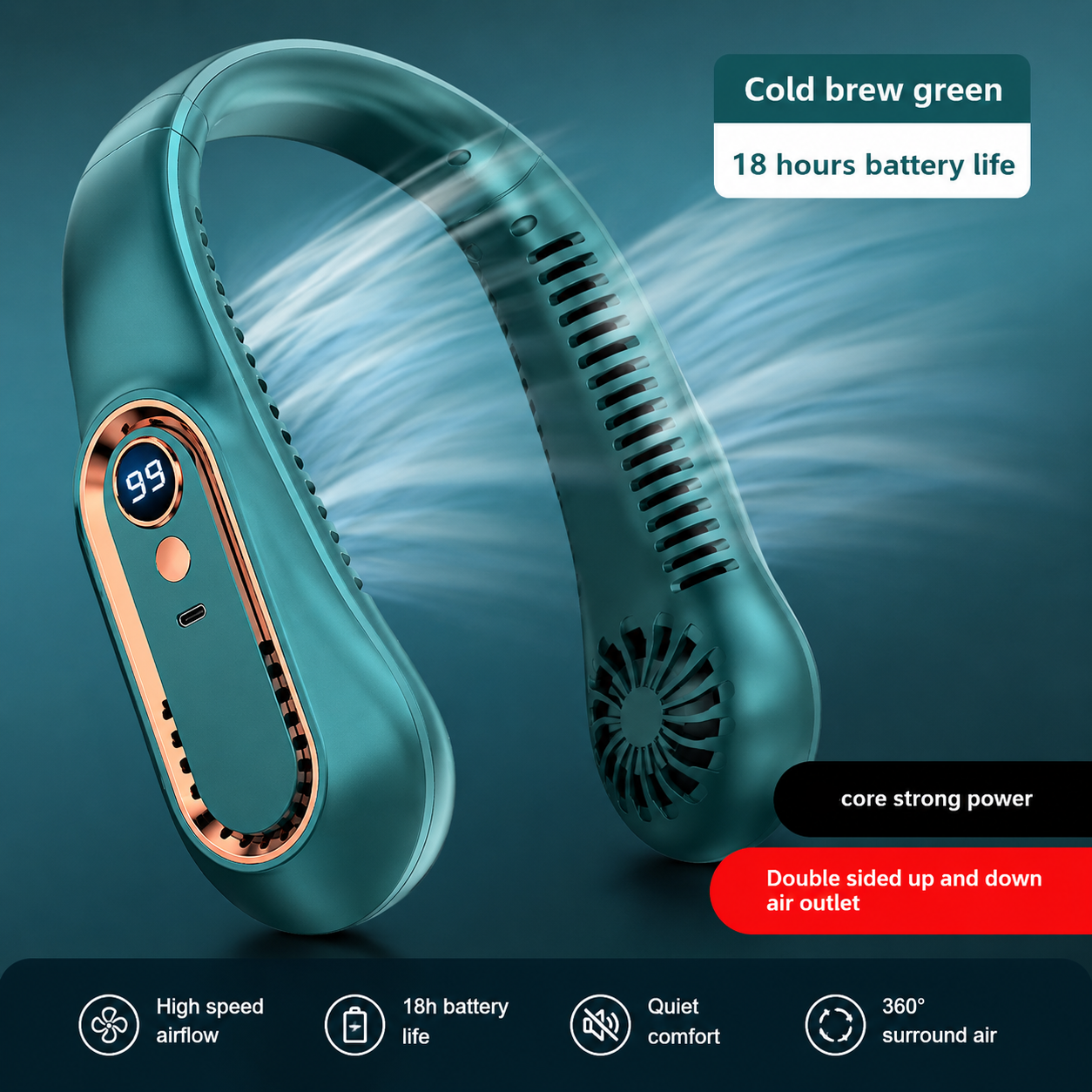 Sevaros SoftCool™ Lightweight Neck Fan – Quiet Rechargeable Wearable Cooling Fan
