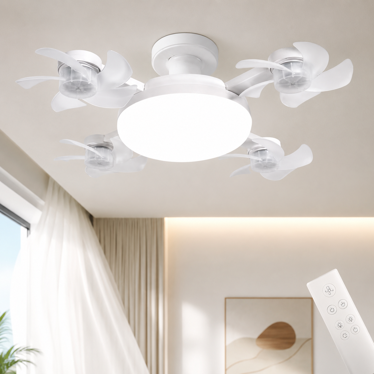 Ceiling Fan with Lights, Modern Fandelier Low Profile Flush Mount Ceiling Fan Light, 3/4 Head Bedroom Ceiling Fan E27 Dimmable | Sevaros AeroLume™