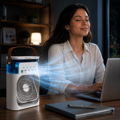 Sevaros MistDesk™ Mini Desk Fan Portable Cooling Fan Humidifier Spray — USB Rechargeable Personal Air Cooler for Office Bedroom Home Travel Summer