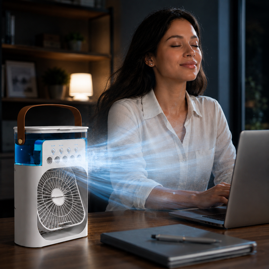 Sevaros MistDesk™ Mini Desk Fan Portable Cooling Fan Humidifier Spray — USB Rechargeable Personal Air Cooler for Office Bedroom Home Travel Summer