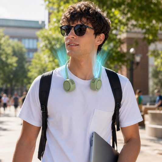 Neck Fan Rechargeable Foldable Bladeless Hands Free — Sevaros FlexBreeze™ Portable Personal Cooling Fan Travel Outdoor Sports Summer