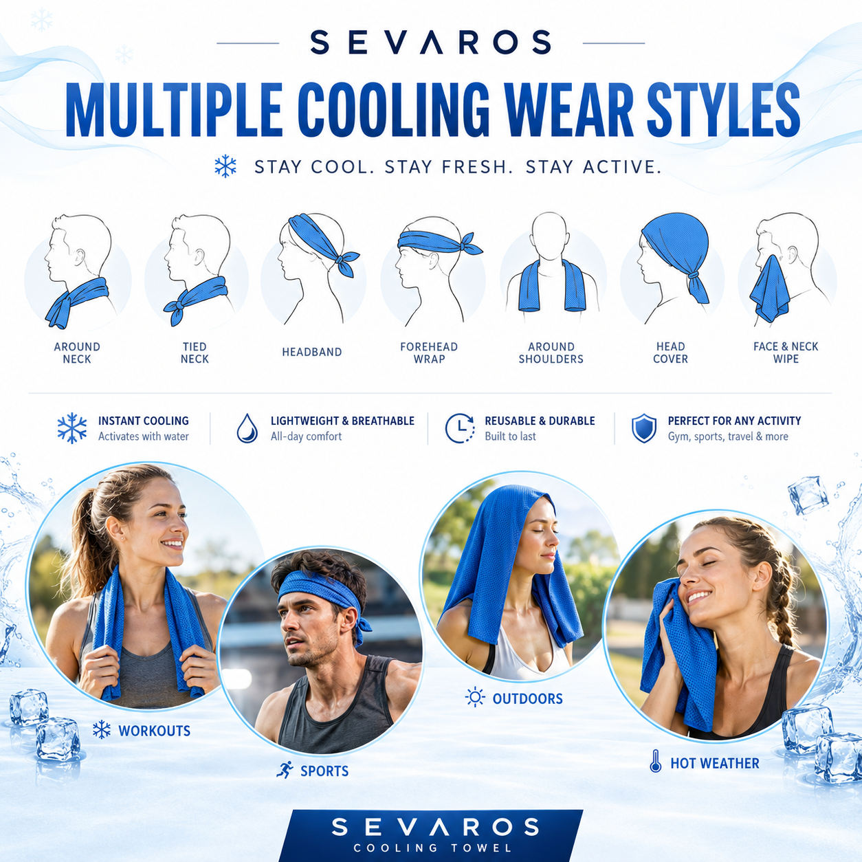 Sevaros ChillWraper™ Cooling Towel – Instant Cooling Sports Towel for Gym, Running, Hiking, Workout, Travel & Summer Heat Relief