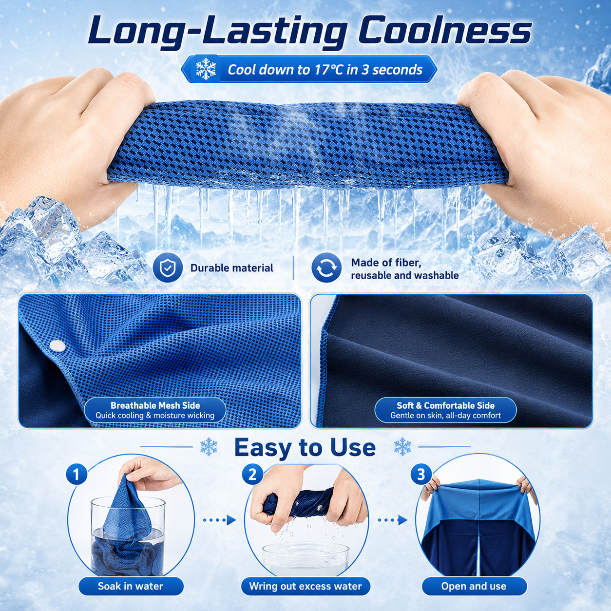 Sevaros ChillWraper™ Cooling Towel – Instant Cooling Sports Towel for Gym, Running, Hiking, Workout, Travel & Summer Heat Relief