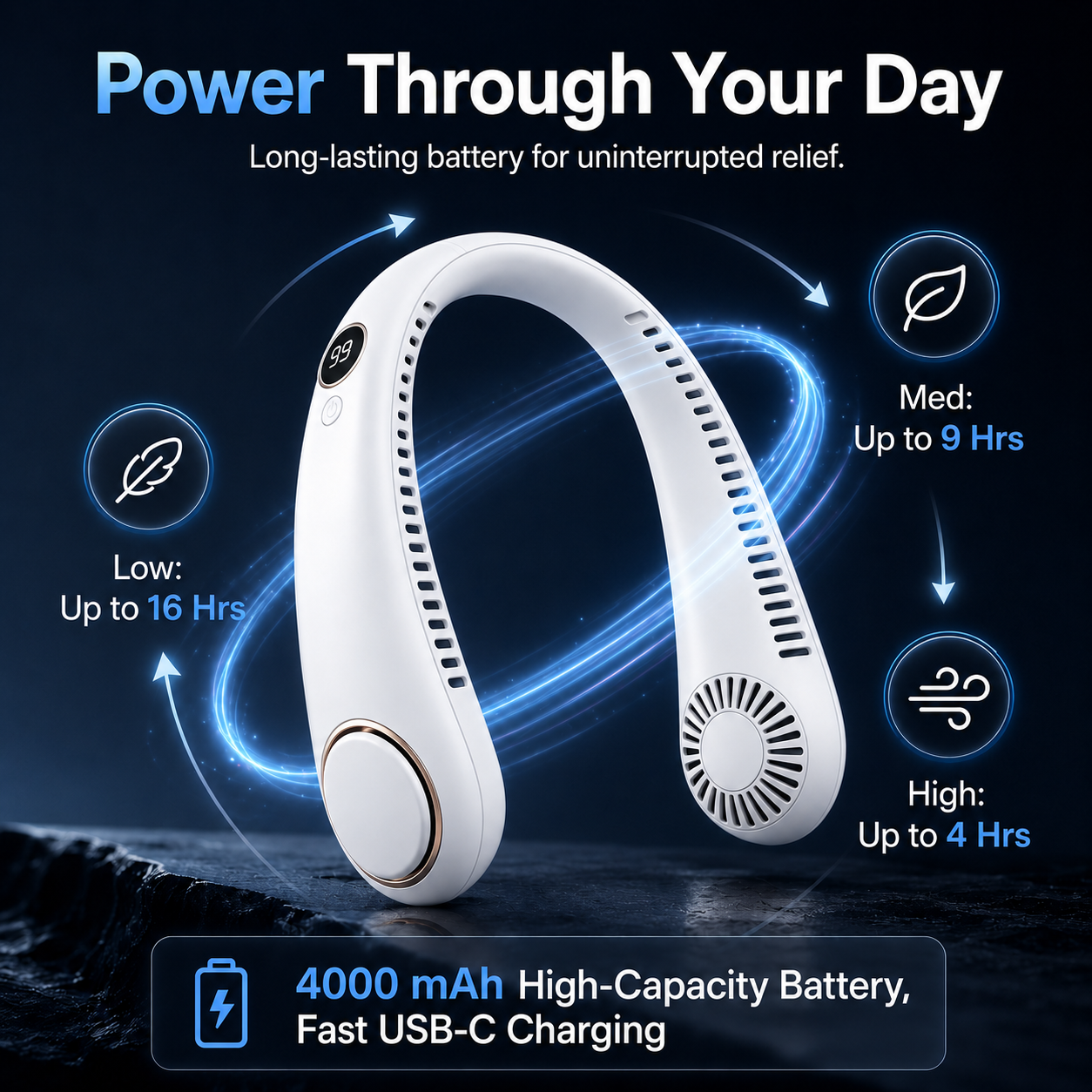 Sevaros AeroLux Neck Fan Rechargeable Bladeless Hands Free Portable Wearable Cooling Fan USB Travel Outdoor Office Summer