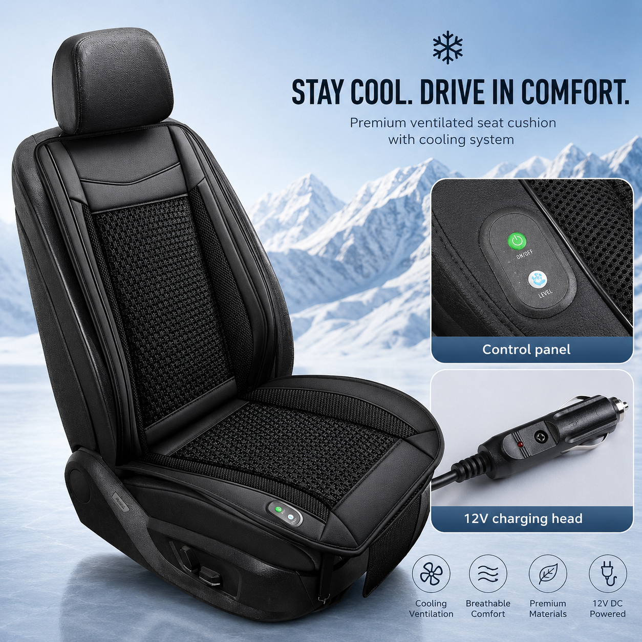 Sevaros DriveCool™ Car Seat Cooling Cushion – Ventilated Seat Pad with Cooling Fan for Cars, Trucks & Long Drives