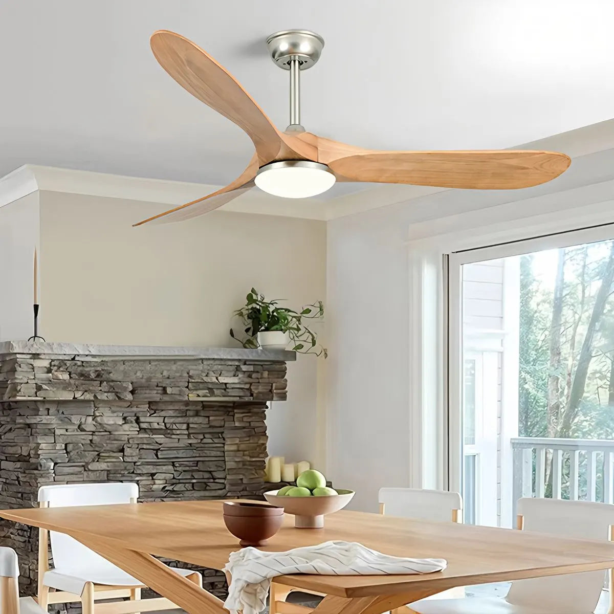 Modern Ceiling Fan with Light, Contemporary Nordic Solid Wood Ceiling Fan, Reversible Motor Bedroom & Living Room Fan Light | Sevaros NordWood