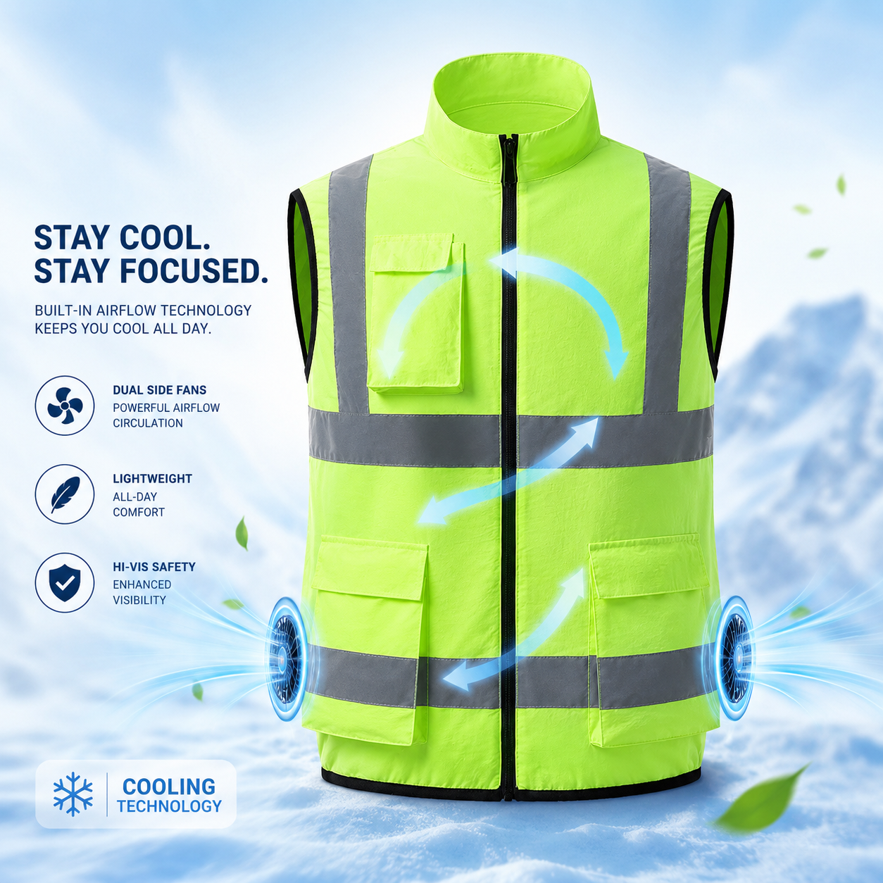 Sevaros AirFlow Vest™ Cooling Vest – Rechargeable Fan Powered Cooling Vest for Outdoor Work, Construction, Travel & Summer Heat