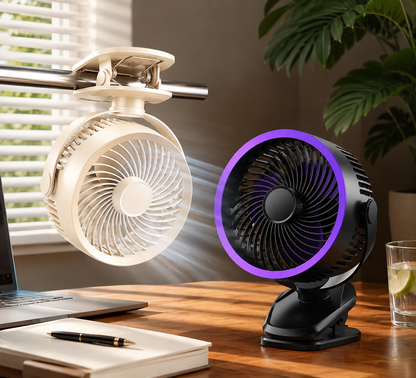 Sevaros ChargeBreeze™ Clip Fan USB Rechargeable 5 Speed Silent — Portable Desk Fan for Bedroom Office Dorm Stroller Travel Summer Cooling