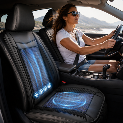 Sevaros DriveCool™ Car Seat Cooling Cushion – Ventilated Seat Pad with Cooling Fan for Cars, Trucks & Long Drives