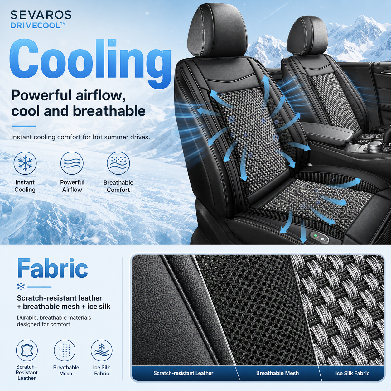 Sevaros DriveCool™ Car Seat Cooling Cushion – Ventilated Seat Pad with Cooling Fan for Cars, Trucks & Long Drives