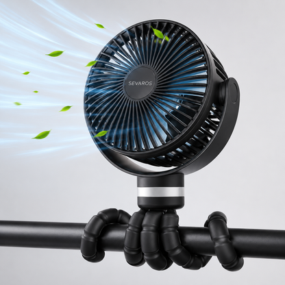 Sevaros FlexGrip™ Stroller Fan – Portable USB Rechargeable Octopus Fan for Baby Stroller, Crib, Car Seat, Camping & Travel