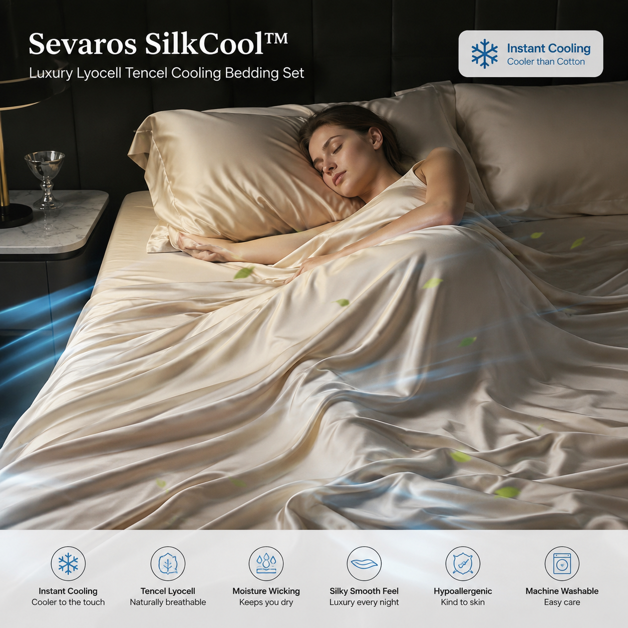 Sevaros SilkCool™ Cooling Bedding Set – Lyocell Tencel Summer Cooling Quilt & Luxury Breathable Bed Sheet Set for Hot Sleepers
