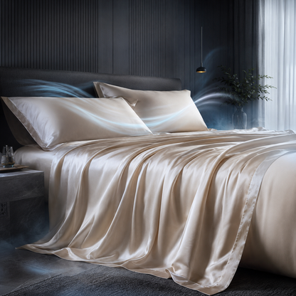 Sevaros SilkCool™ Cooling Bedding Set – Lyocell Tencel Summer Cooling Quilt & Luxury Breathable Bed Sheet Set for Hot Sleepers