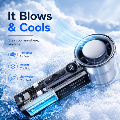 Sevaros BreezeGo™ 3000mAh Rechargeable USB-C Handheld Fan — Portable Mini Personal Cooling Fan for Travel, Outdoor, Office, Camping Heat Relief