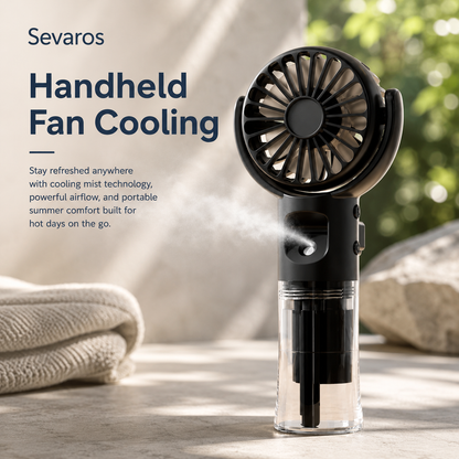Sevaros MistFlow™ Portable Misting Fan Rechargeable — Handheld Water Spray Cooling Fan for Outdoor Beach Travel Sports Summer Heat Relief