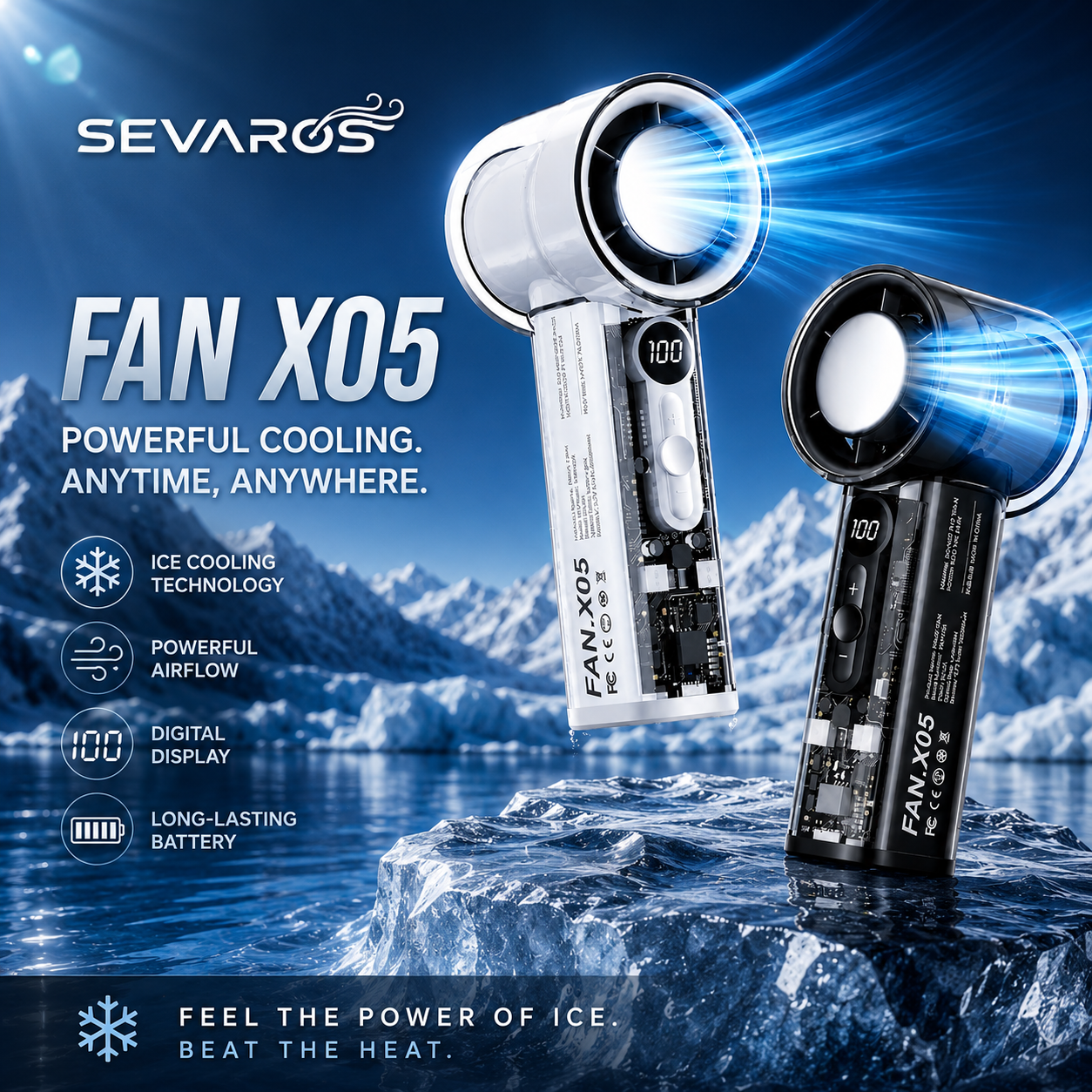 Sevaros BreezeGo™ 3000mAh Rechargeable USB-C Handheld Fan — Portable Mini Personal Cooling Fan for Travel, Outdoor, Office, Camping Heat Relief