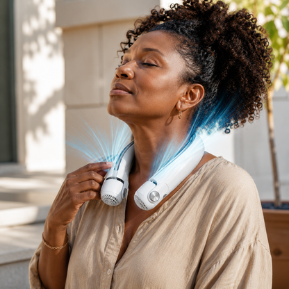 Sevaros DualFlow Neck Fan Rechargeable Dual Airflow USB-C Hands Free Portable Personal Cooling Fan Travel Sports Outdoor Summer