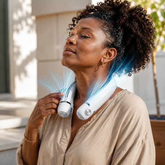 Sevaros DualFlow™ Portable Neck Fan Dual Airflow Rechargeable Hands-Free Personal Cooling Fan USB-C for Travel Sports Outdoor