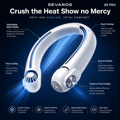 Sevaros DualFlow Neck Fan Rechargeable Dual Airflow USB-C Hands Free Portable Personal Cooling Fan Travel Sports Outdoor Summer
