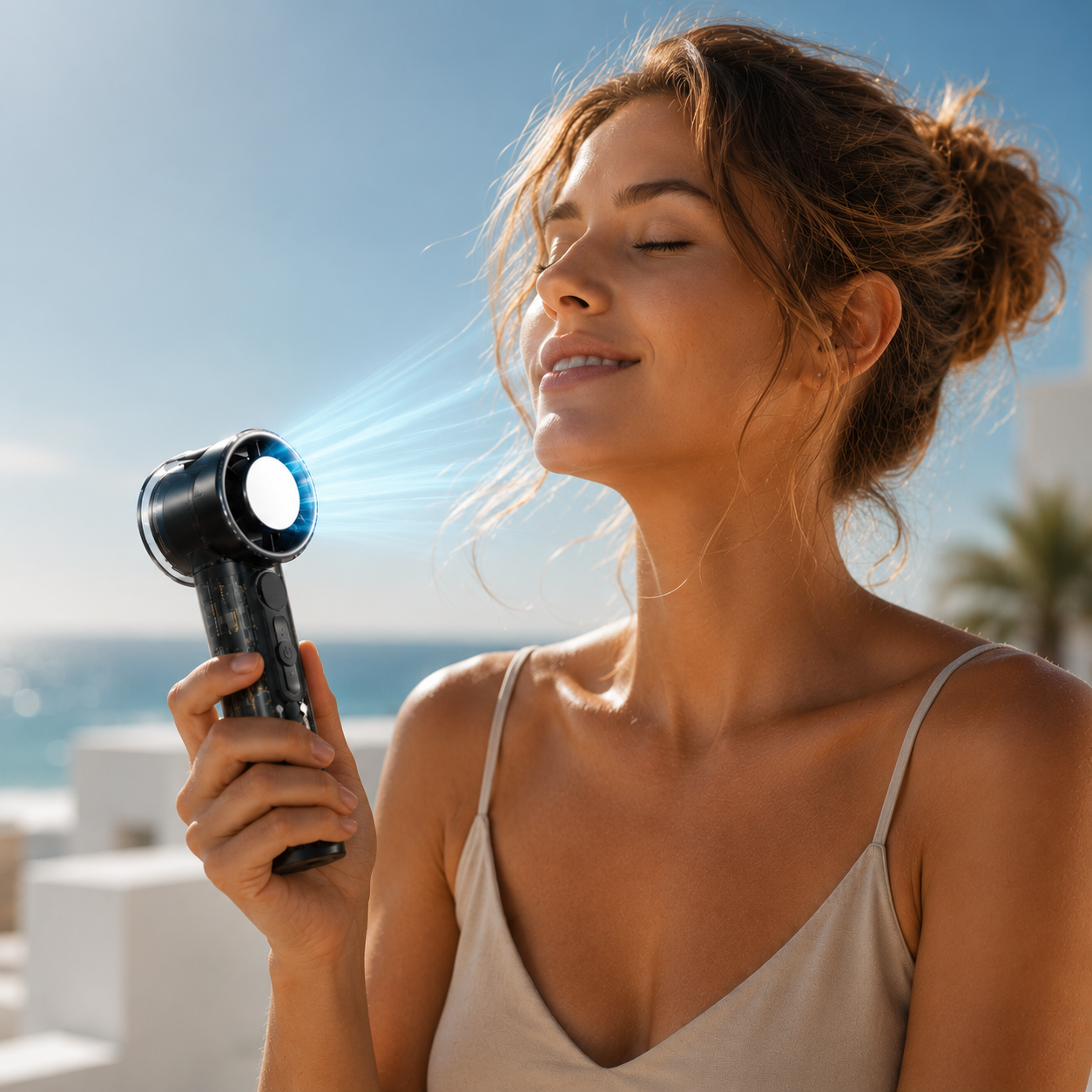 Sevaros BreezeGo™ 3000mAh Rechargeable USB-C Handheld Fan — Portable Mini Personal Cooling Fan for Travel, Outdoor, Office, Camping Heat Relief