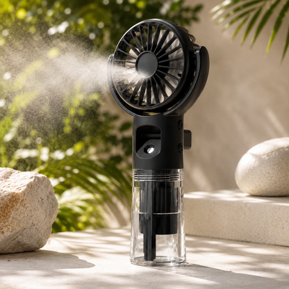 Sevaros MistFlow™ Portable Misting Fan Rechargeable — Handheld Water Spray Cooling Fan for Outdoor Beach Travel Sports Summer Heat Relief