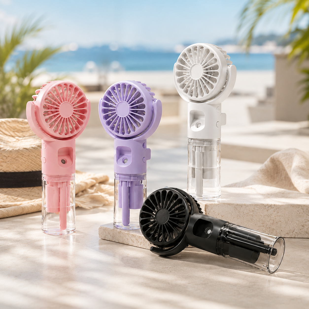 Sevaros MistFlow™ Portable Misting Fan Rechargeable — Handheld Water Spray Cooling Fan for Outdoor Beach Travel Sports Summer Heat Relief