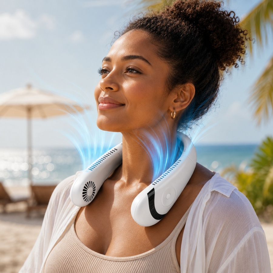 Sevaros FlexFlow™ Bladeless Neck Fan Rechargeable USB — Hands Free Portable Personal Cooling Fan for Travel Outdoor Sports Office Summer