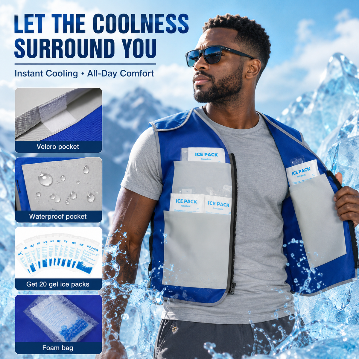 Sevaros ArcticCore™ Cooling Vest with Ice Packs Adjustable — Portable Ice Vest for Outdoor Work Construction Sports Heat Relief Men Women
