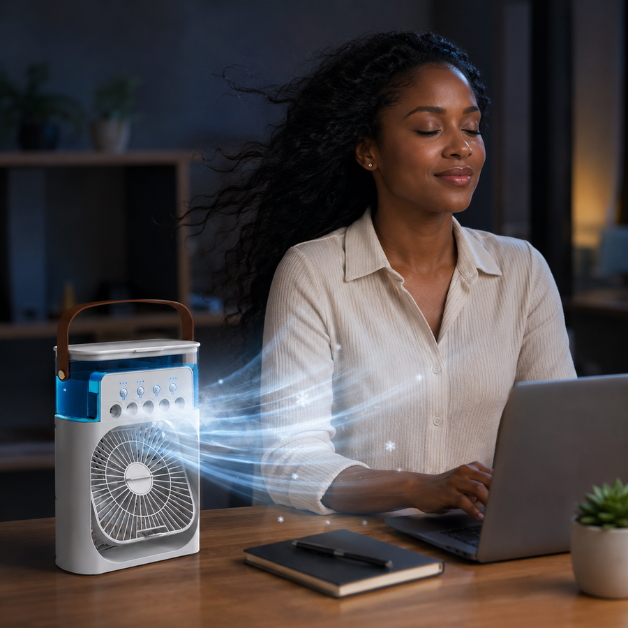 Sevaros MistDesk™ Mini Desk Fan Portable Cooling Fan Humidifier Spray — USB Rechargeable Personal Air Cooler for Office Bedroom Home Travel Summer