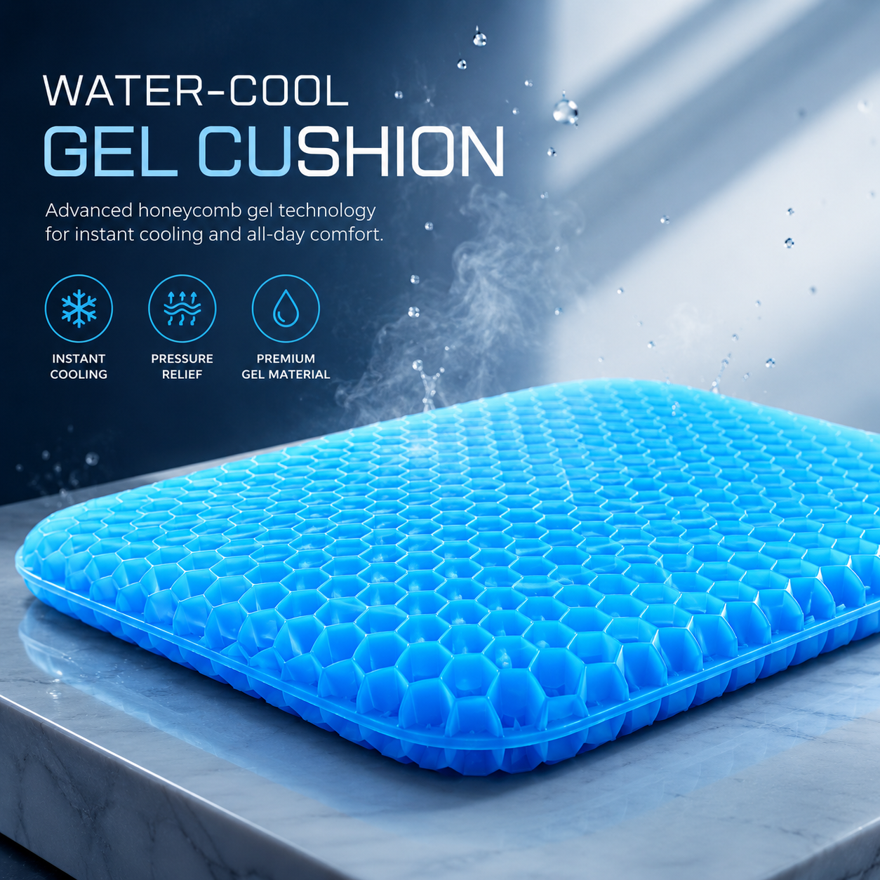 Sevaros CoolSeat™ Cooling Gel Chair Cushion Honeycomb Non-Slip — Seat Pad Cooler for Office Chair Car Home Gaming Chair Summer Heat Relief