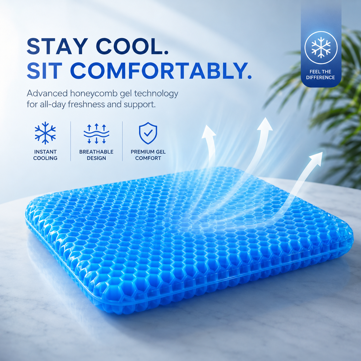 Sevaros CoolSeat™ Cooling Gel Chair Cushion Honeycomb Non-Slip — Seat Pad Cooler for Office Chair Car Home Gaming Chair Summer Heat Relief