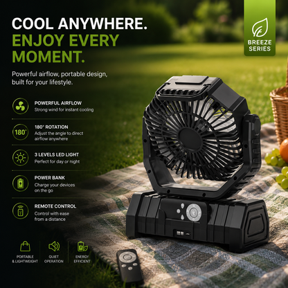 Sevaros CampBreeze™ Camping Fan Rechargeable LED Lantern Battery Powered — Portable Tent Fan with Light for Outdoor Camping RV Hiking Travel