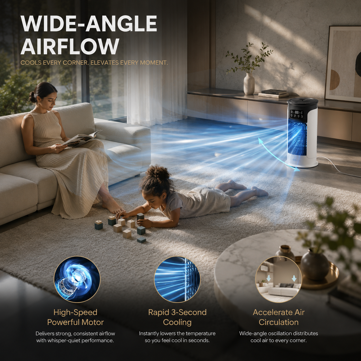 Sevaros ArcticMist™ Portable Air Cooler Fan 3-in-1 USB — Mini Air Conditioner Humidifier LED Night Light for Home Office Bedroom Summer