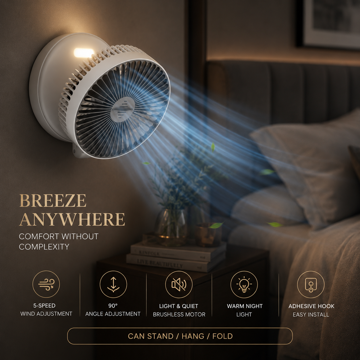 Sevaros FlexFan™ Desk Fan Foldable Rechargeable Wall Mount — Quiet High Speed Air Circulation Fan for Students Office Dorm Bedroom Summer