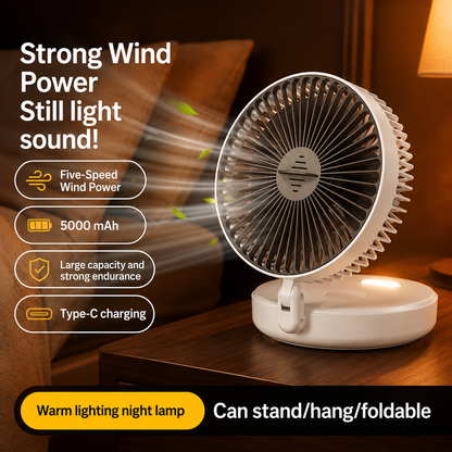 Sevaros FlexFan™ Desk Fan Foldable Rechargeable Wall Mount — Quiet High Speed Air Circulation Fan for Students Office Dorm Bedroom Summer