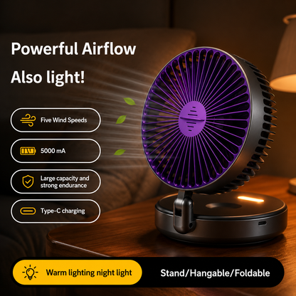 Sevaros FlexFan™ Desk Fan Foldable Rechargeable Wall Mount — Quiet High Speed Air Circulation Fan for Students Office Dorm Bedroom Summer