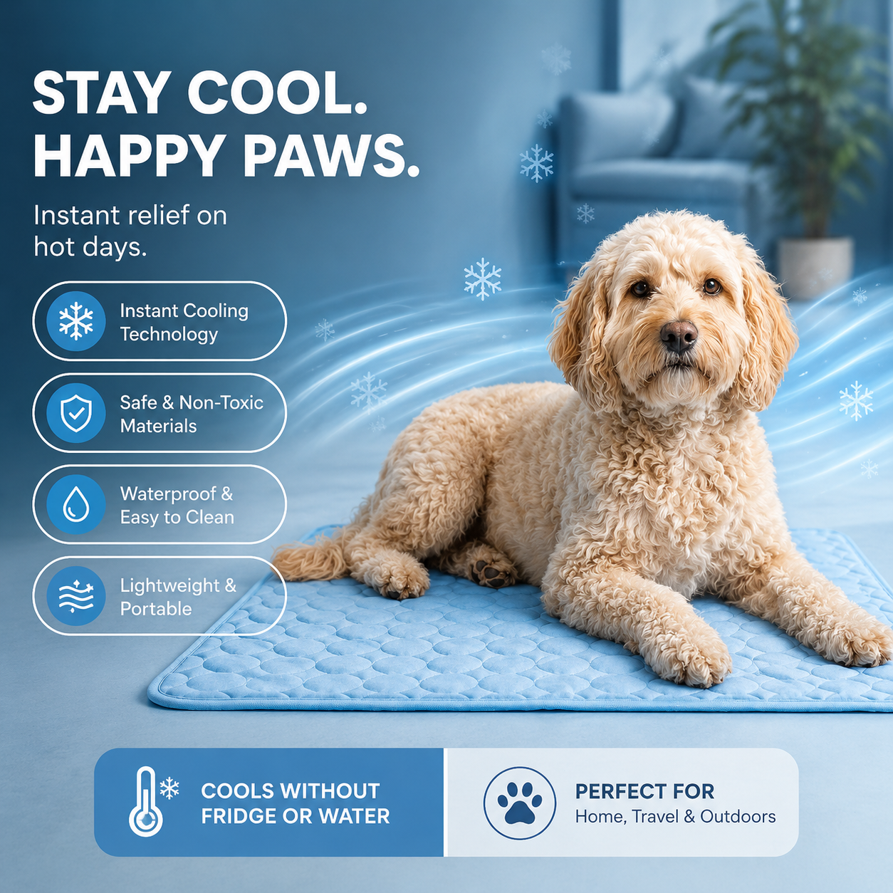 Sevaros ChillDog™ Dog Cooling Mat Self Cooling Pad Pressure Activated — Pet Cooling Bed for Dogs Cats No Electricity Summer Heat Relief Indoor Outdoor