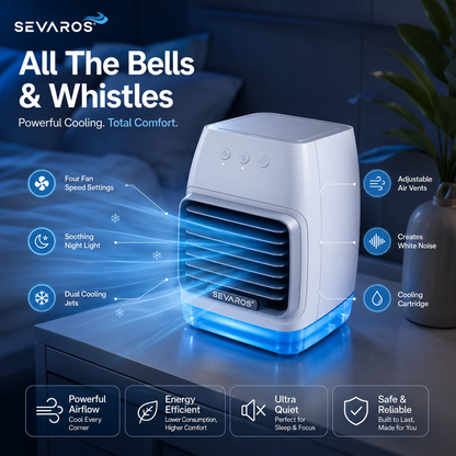 Sevaros ChillZone™ Evaporative Air Cooler Portable 4 Speed 8 Hour — Personal Fan Cooler Mini AC for Bedroom Living Room Office Summer