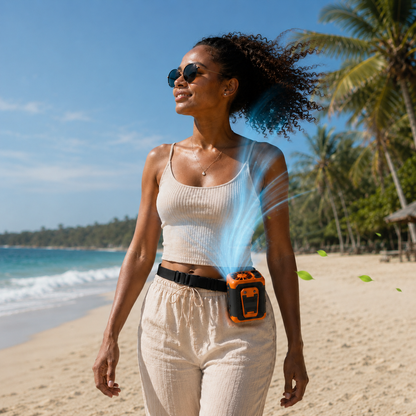 Sevaros HeatShield™ Bladeless Waist Neck Fan USB Rechargeable — belt clip fan Wearable Fan Power Bank LED Display for Outdoor Work Travel