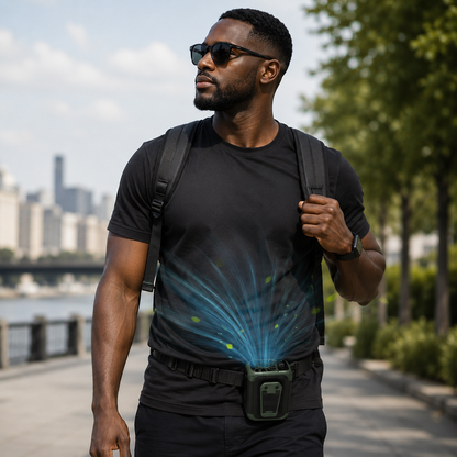 Sevaros HeatShield™ Bladeless Waist Neck Fan USB Rechargeable — belt clip fan Wearable Fan Power Bank LED Display for Outdoor Work Travel