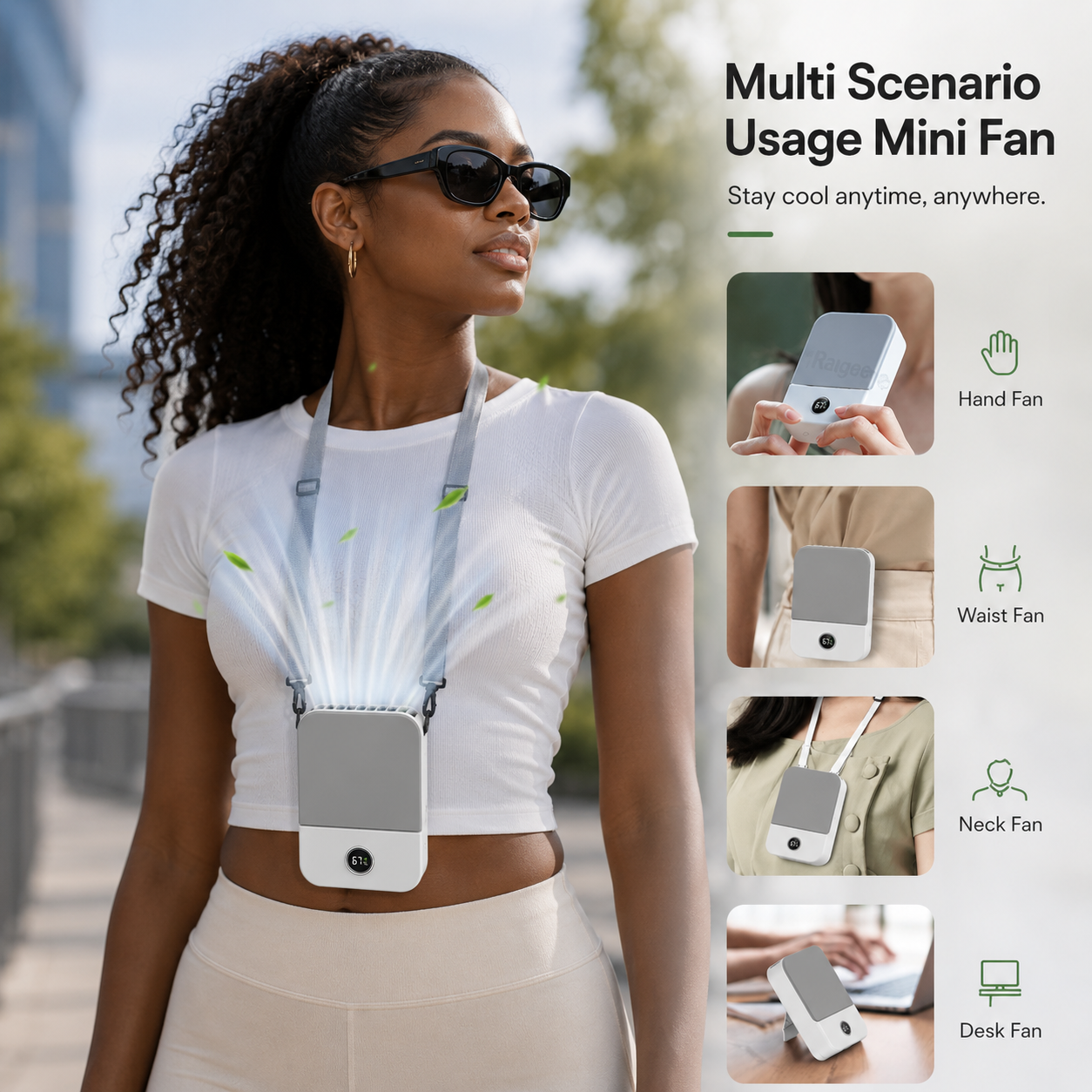 Sevaros AeroClip™ Bladeless Waist Neck Fan Rechargeable 2000mAh — 3 Speed Wearable Clip Fan Hands Free for Outdoor Work Travel Summer