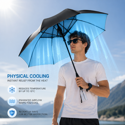 Sevaros MistShade™ Cooling Fan Umbrella Rechargeable UV Protection — Sun Umbrella with Built In Fan Mist Spray for Beach Outdoor Summer